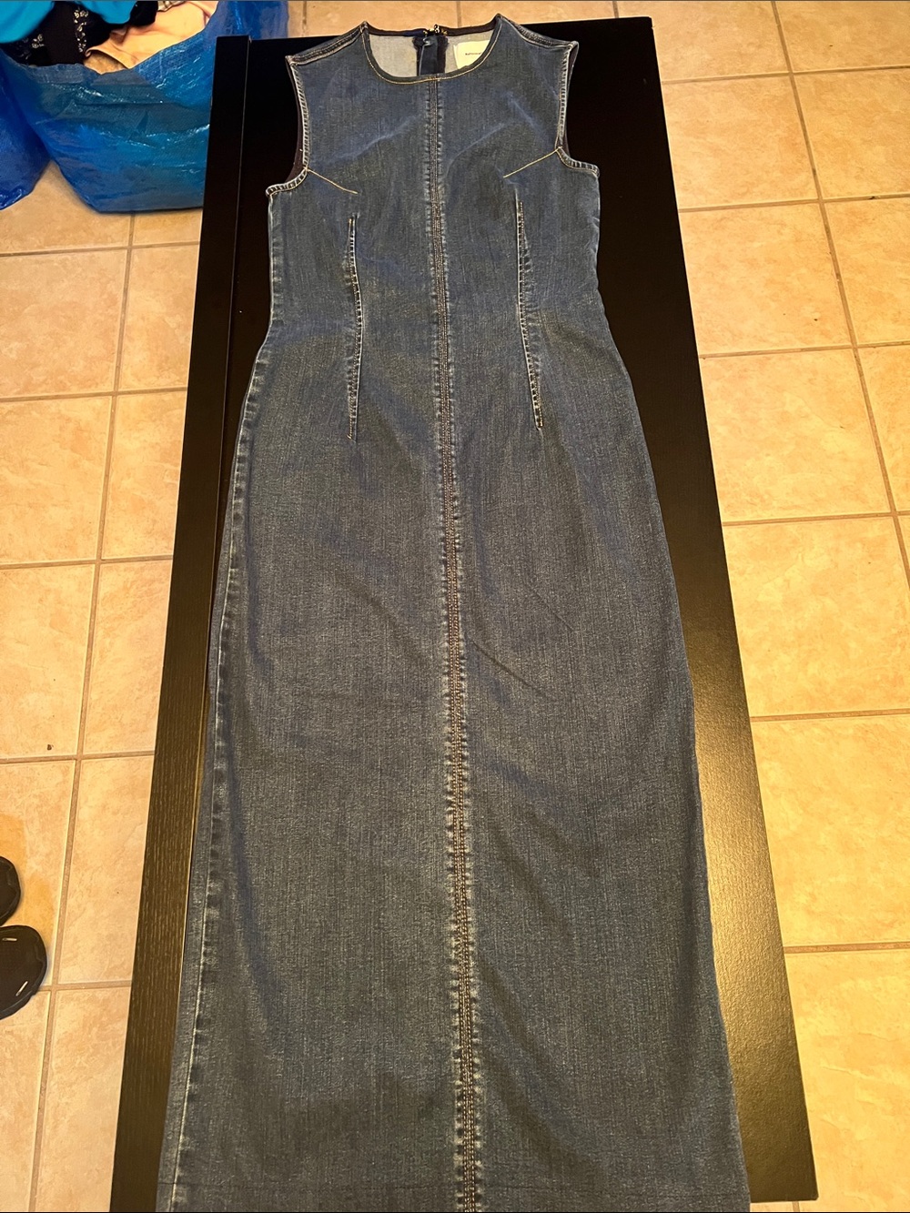 Reformation Dark Blue Sleeveless Denim Maxi Dress